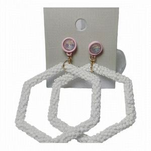 BP White Beaded Hexagon Hoop Earrings